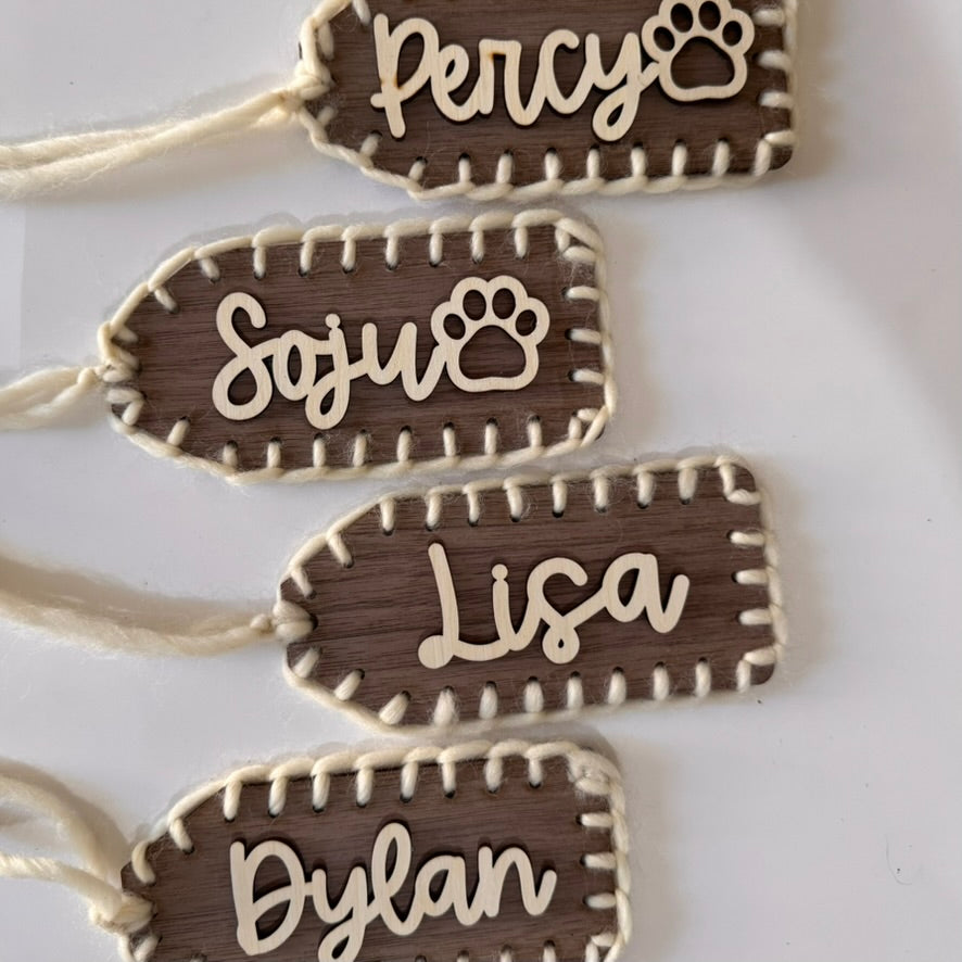 Embroidered Wood Stocking Tag