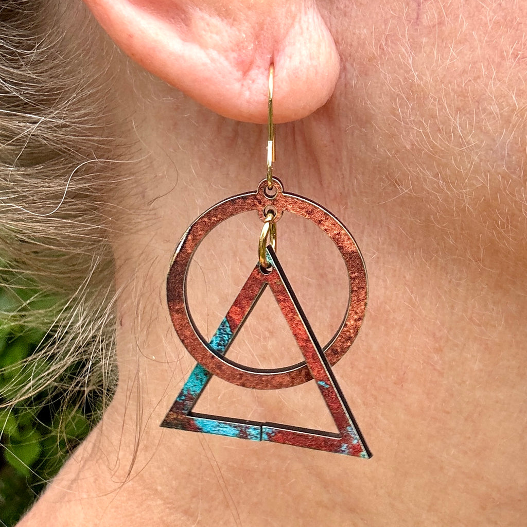Copper-Look Geometric Dangle Earrings