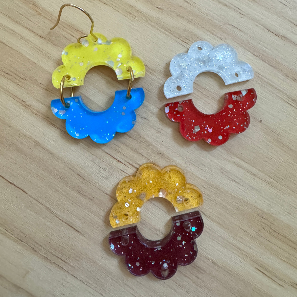 GAME DAY EARINGS Gold & Dark Red, Blue & White
