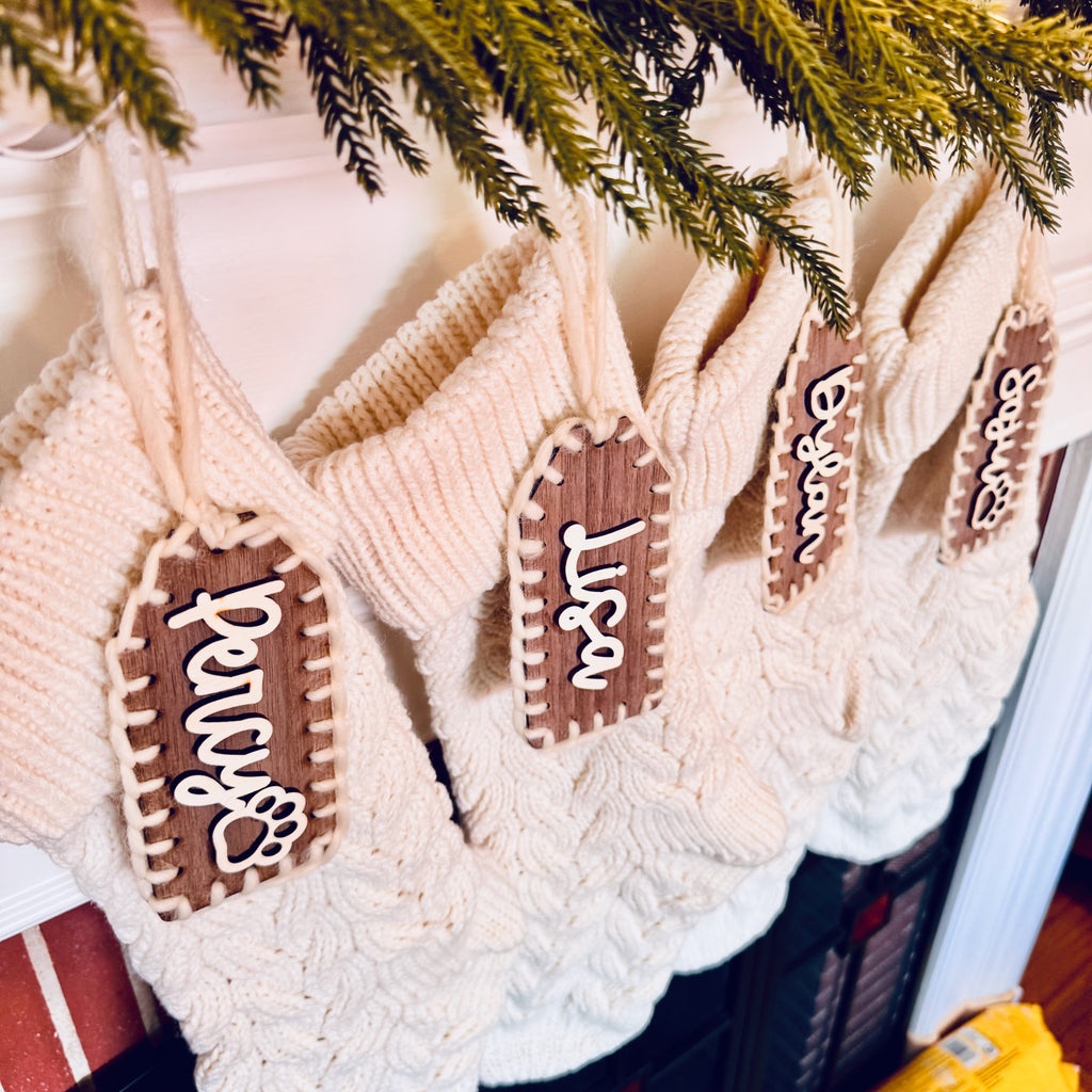 Embroidered Wood Stocking Tag