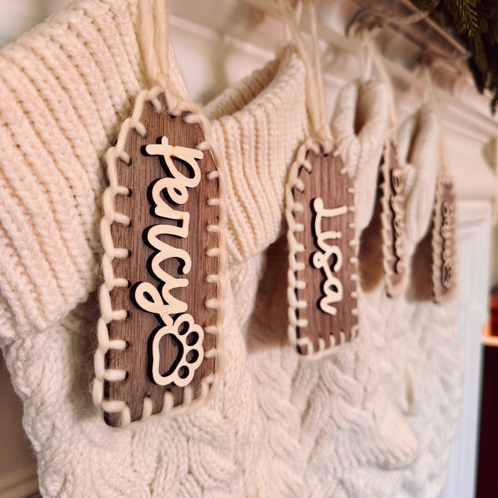 Embroidered Wood Stocking Tag