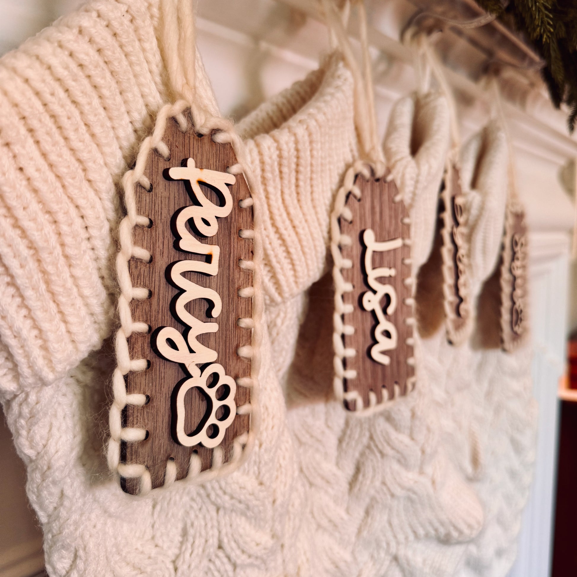 Embroidered Wood Stocking Tag