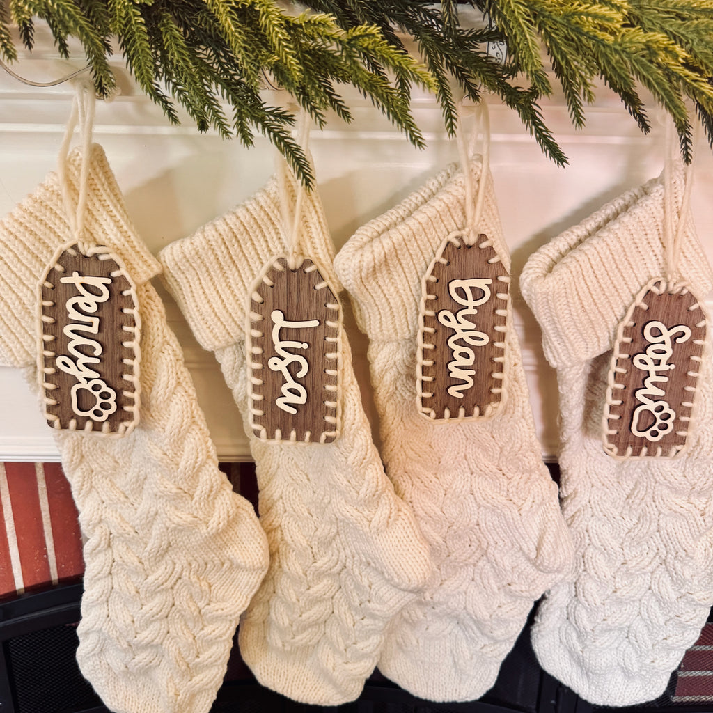 Embroidered Wood Stocking Tag