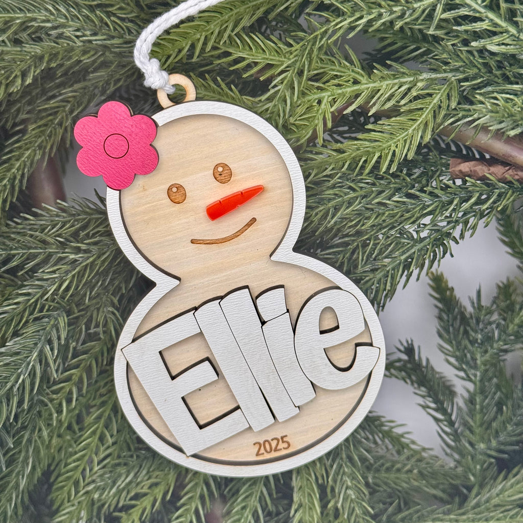 Personalized Snowman Ornament - Custom Snow Woman Christmas Gift