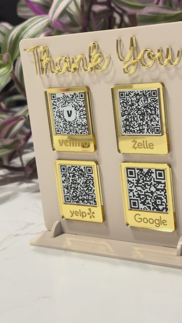6" QR Code Sign, Mirror trim, Scan to Pay, Connect with Us